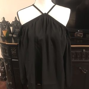 Sheer v neck off the shoulder blouse